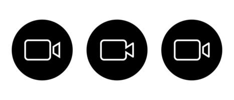 Video call line icon vector on black circle. Social media camera button