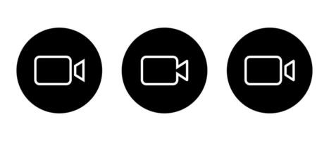 Video call line icon vector on black circle. Social media camera button