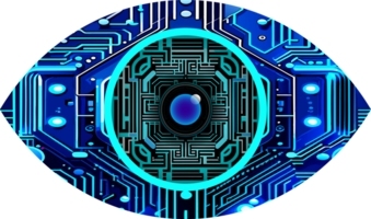 fundo de conceito de tecnologia futura de circuito cibernético de olhos azuis png