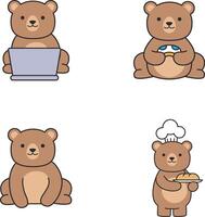 Set of cute bear icons. Vector illustration in a flat style.