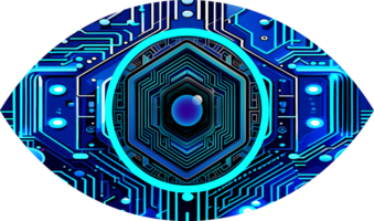 fundo de conceito de tecnologia futura de circuito cibernético de olhos azuis png