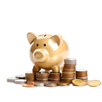 AI generated piggy bank and coins on transparent background png