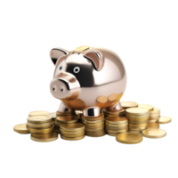 AI generated piggy bank and coins on transparent background png