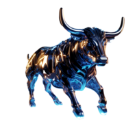 ai généré une taureau avec embrasé bleu cornes sur une transparent Contexte png