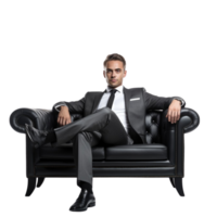 AI generated businessman sitting on a leather couch png