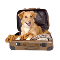 AI generated dog sitting in a suitcase on a transparent background png