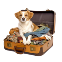 AI generated dog sitting in a suitcase on a transparent background png