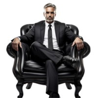 AI generated businessman sitting on a leather couch png