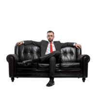 AI generated businessman sitting on a leather couch png