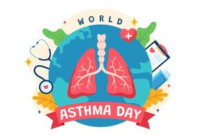 World Asthma Day Vector Illustration on May 2 with Inhaler, Medical Equipment and Health Prevention Lungs in Healthcare Flat Cartoon Background