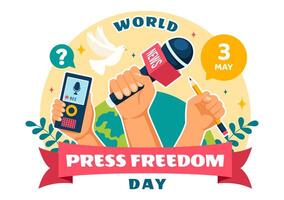 World Press Freedom Day Vector Illustration on May 3 with News Microphones and Newspaper to Right to Speak in Flat Cartoon Background