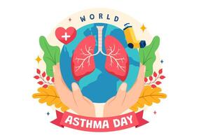 World Asthma Day Vector Illustration on May 2 with Inhaler, Medical Equipment and Health Prevention Lungs in Healthcare Flat Cartoon Background