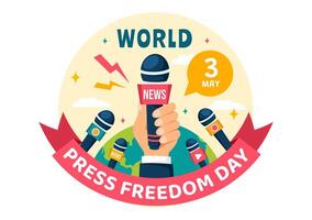 World Press Freedom Day Vector Illustration on May 3 with News Microphones and Newspaper to Right to Speak in Flat Cartoon Background