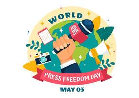 World Press Freedom Day Vector Illustration on May 3 with News Microphones and Newspaper to Right to Speak in Flat Cartoon Background