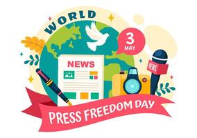 World Press Freedom Day Vector Illustration on May 3 with News Microphones and Newspaper to Right to Speak in Flat Cartoon Background