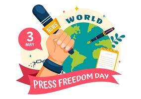 World Press Freedom Day Vector Illustration on May 3 with News Microphones and Newspaper to Right to Speak in Flat Cartoon Background