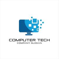 Pixel computer technology logo template designs computer service logo template designs vector