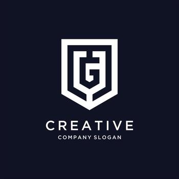 initial Letter G with Shield frame line art element Shield Line geometry for Security logo vector