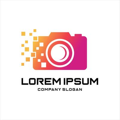 Pixel Photo Logo Template Design Vector Abstract camera logo
