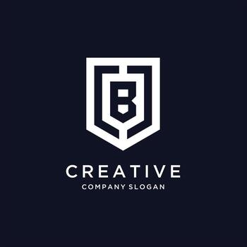 Initial letter B with shield frame line art element shield line geometry for security logo vector