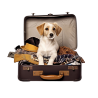 AI generated dog sitting in a suitcase on a transparent background png