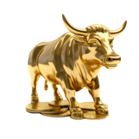 AI generated gold bull and bitcoin on transparent background png