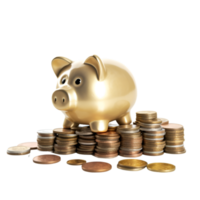 AI generated a piggy bank with coins on a transparent background png