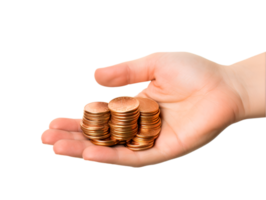 AI generated hand holding coins on transparent background png