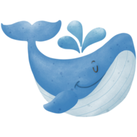 Cartoon whale illustration spraying water png
