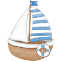 blå randig tecknad serie segelbåt illustration png