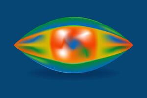 3D vector form of eye in rainbow heat map colors gradient on blue background. Trendy futuristic element perfect for abstract designs, web, print, media