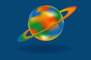 3D vector form of planet Saturn in rainbow heat map colors gradient on blue background. Trendy futuristic element perfect for abstract designs, web, print, media