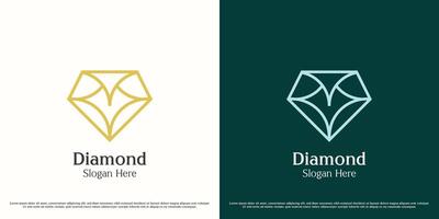 Diamond gem logo design illustration. Line art shape accessories gift jewelry shop diamond gem emerald crystal beauty brilliant fashion glamour. Luxury elegant geometric simple object icon symbol. vector