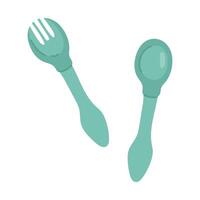 Baby spoon and fork hand drawn. White background, isolate vector