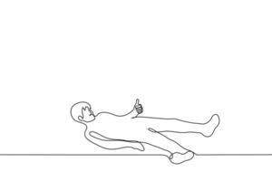 lying man showing thumbs up - one line drawing vector. concept positivity in a desperate situation, tired but motivated vector