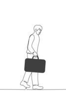 man carrying a black suitcase - one line drawing vector