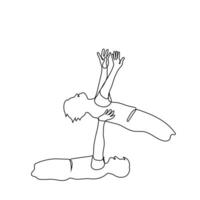 man lying down raises another over him, resting his hands on the back of the second - one line drawing vector. concept support and help from family, friends, ancestors and allies vector