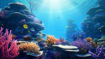 AI generated Ocean Deep Sea Life and Corals Background photo