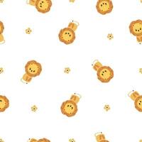 Seamless childish pattern with little lion and flower vector