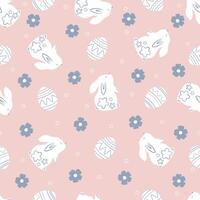 Seamless pattern of cute rabbit with easter eggs and flowers vector