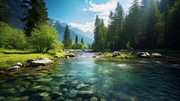 AI generated River Nature Background photo