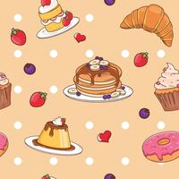 Seamless pattern with cakes and desserts. Vector illustration in cartoon style.