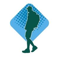 Silhouette of a male traveller with backpack vector