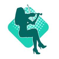 Silhouette of a woman musician playing violin string musical instrument. vector