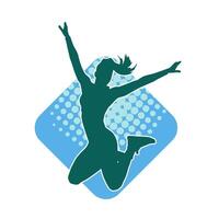 Silhouette of a happy slim woman jumping cheerfully. vector