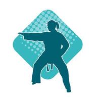 Silhouette of a slim female doing martial art pose. Silhouette of a martial art woman in action pose. vector