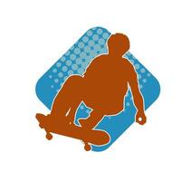 Silhouette of a male in action pose on skateboard. Silhouette of an urban boy on skateboard. vector