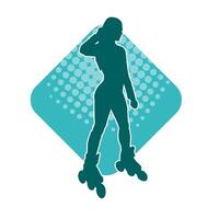 silhouette of a sporty female on a roller skate. Silhouette of sporty woman have fun on roller wheels. vector