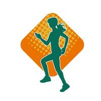 Silhouette of a sporty woman in running pose. Silhouette of a female run pose. vector