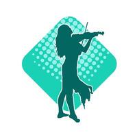 Silhouette of a woman musician playing violin string musical instrument. vector